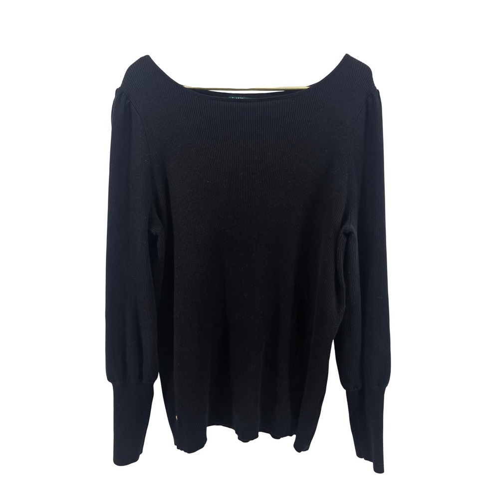 Lauren Ralph Lauren Sweater Womens 3X Ribbed Knit Black Puff Sleeve EUC